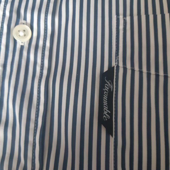 Faconnable Classique SZ L Navy & White Bengal Striped Men's Button Up Shirt - Picture 7 of 15